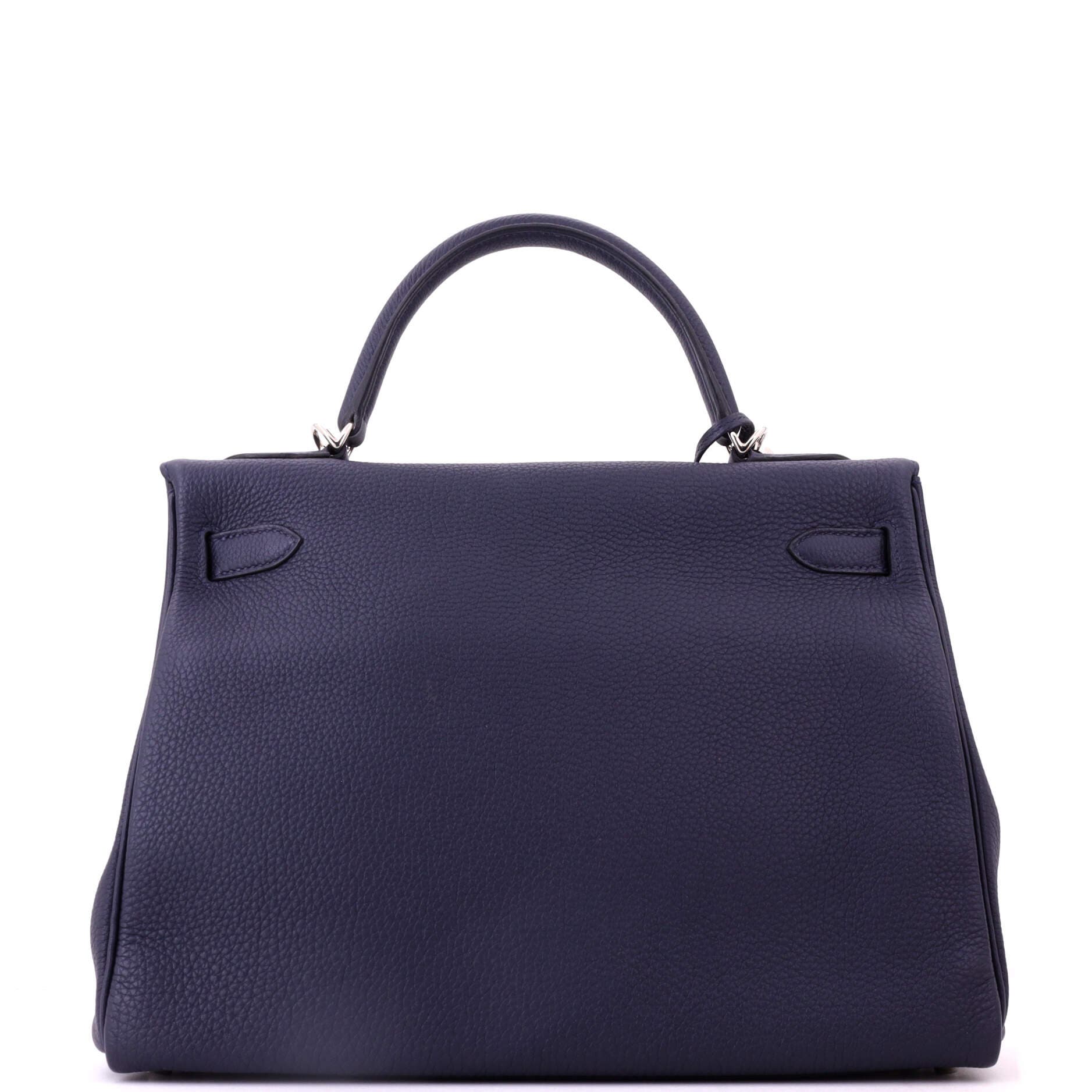 Kelly Handbag Blue Togo with Palladium Hardware 32, Alternate, color, Bleu Nuit