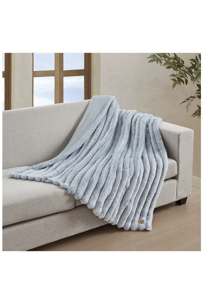 Channel Quilt Faux Fur Throw Blanket, Alternate, color, STONE