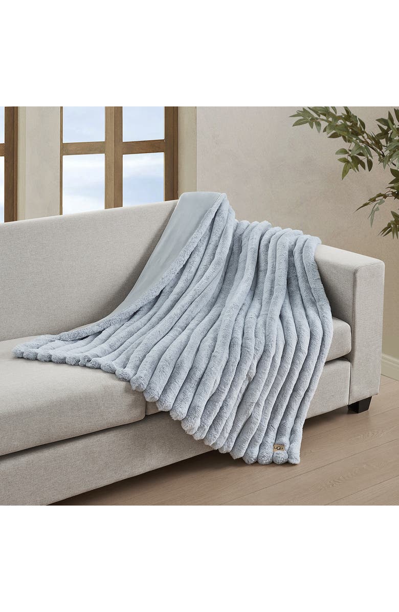 UGG<sup>®</sup> Channel Quilt Faux Fur Throw Blanket, Alternate, color, Stone