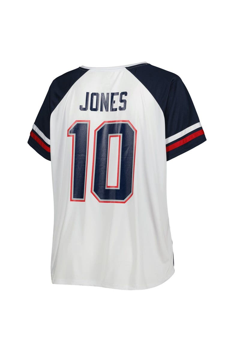 Women's Mac Jones White New England Patriots Plus Size Notch Neck T-Shirt, Alternate, color, White