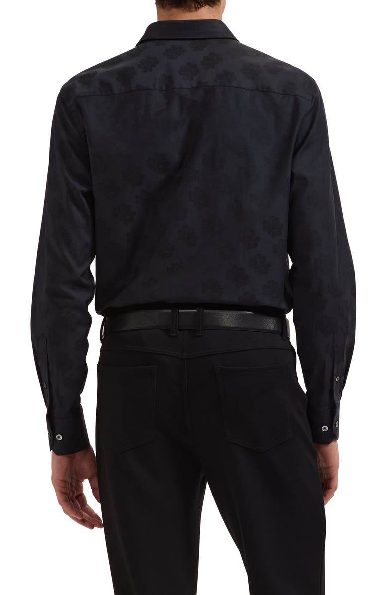 Bugatchi Julian Shaped Fit Black Stretch Cotton Jacquard Button-Up Shirt, Alternate, color, Black