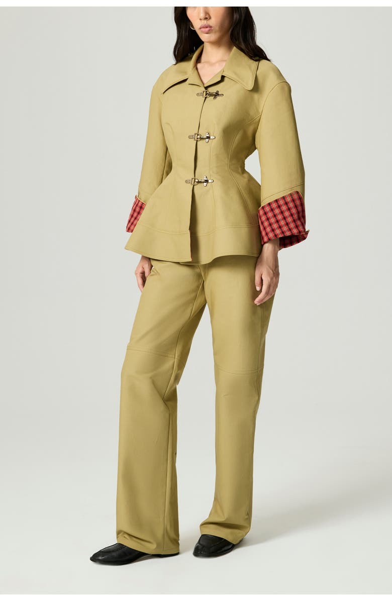 Nocturne Side-Buckle High-Waist Wide Trousers, Alternate, color, Olive Green