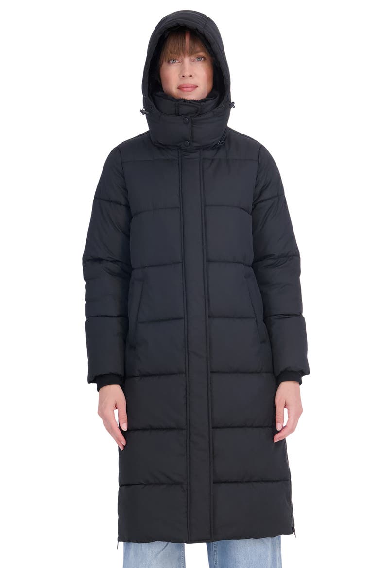 Faux Fur Lined Long Puffer Parka with Hood, Alternate, color, BLACK