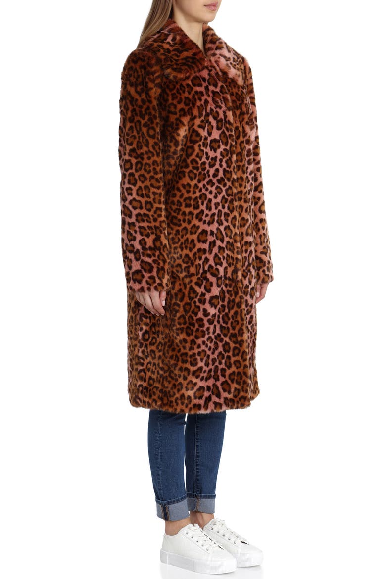 Leopard Print Faux Fur Car Coat, Alternate, color, PINK LEOPARD