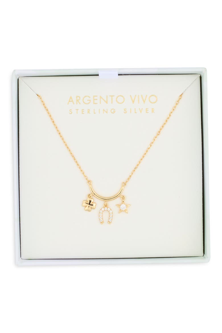 Clover, Horseshoe & Star Charm Necklace, Main, color, GOLD