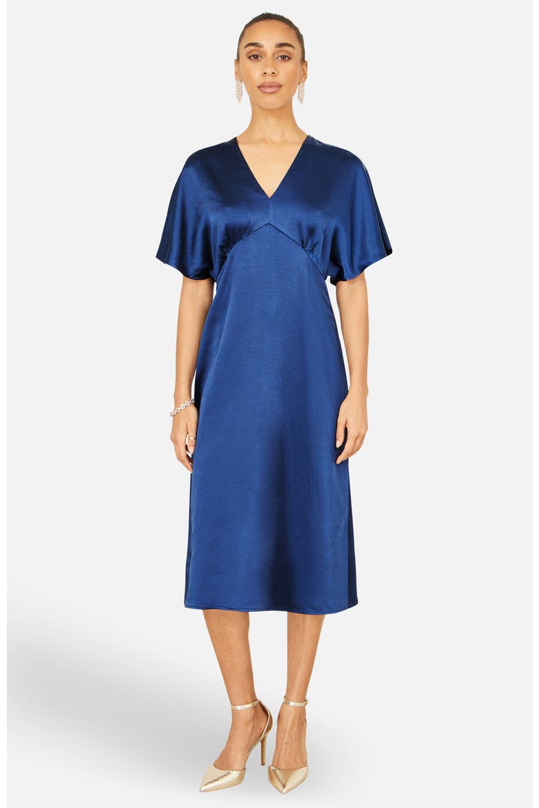 Satin Midi Dress, Alternate, color, Navy