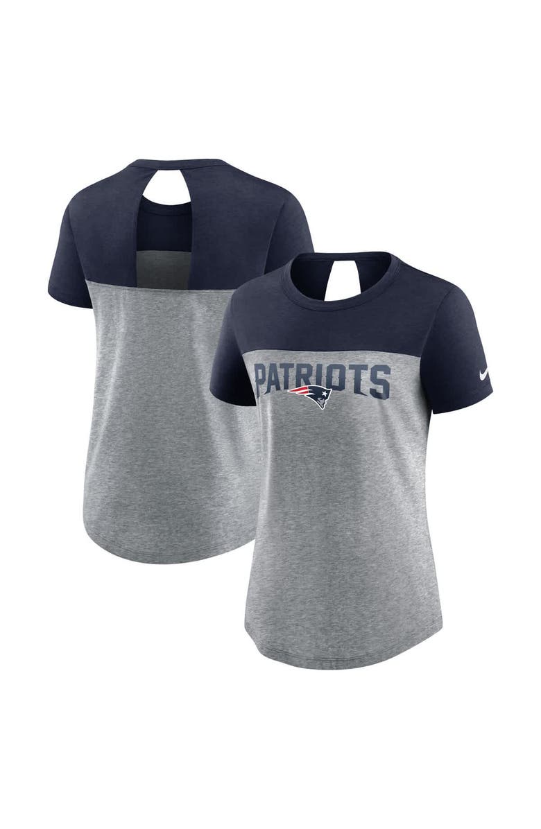 Nike Women's Nike Heathered Charcoal/Navy New England Patriots Wordmark Keyhole Fashion Tri-Blend T-Shirt, Main, color, 
