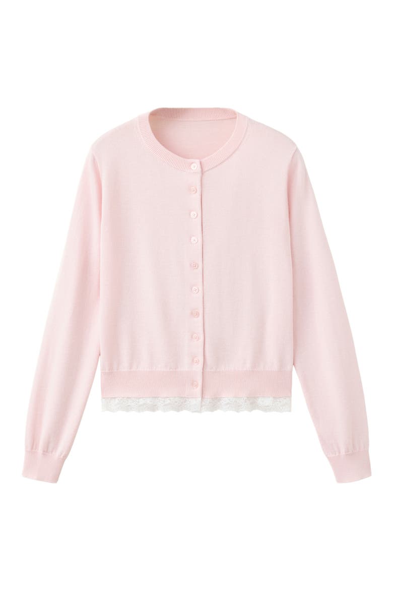 Camelia Lace Hem Cardigan, Alternate, color, PASTEL PINK