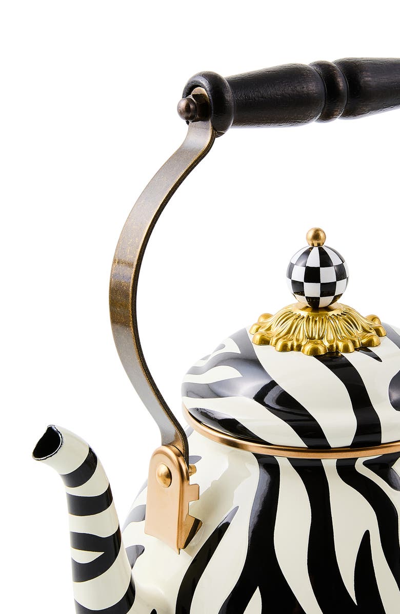 MACKENZIE CHILDS Zebra Enameled Steel 2-Quart Tea Kettle, Alternate, color, White