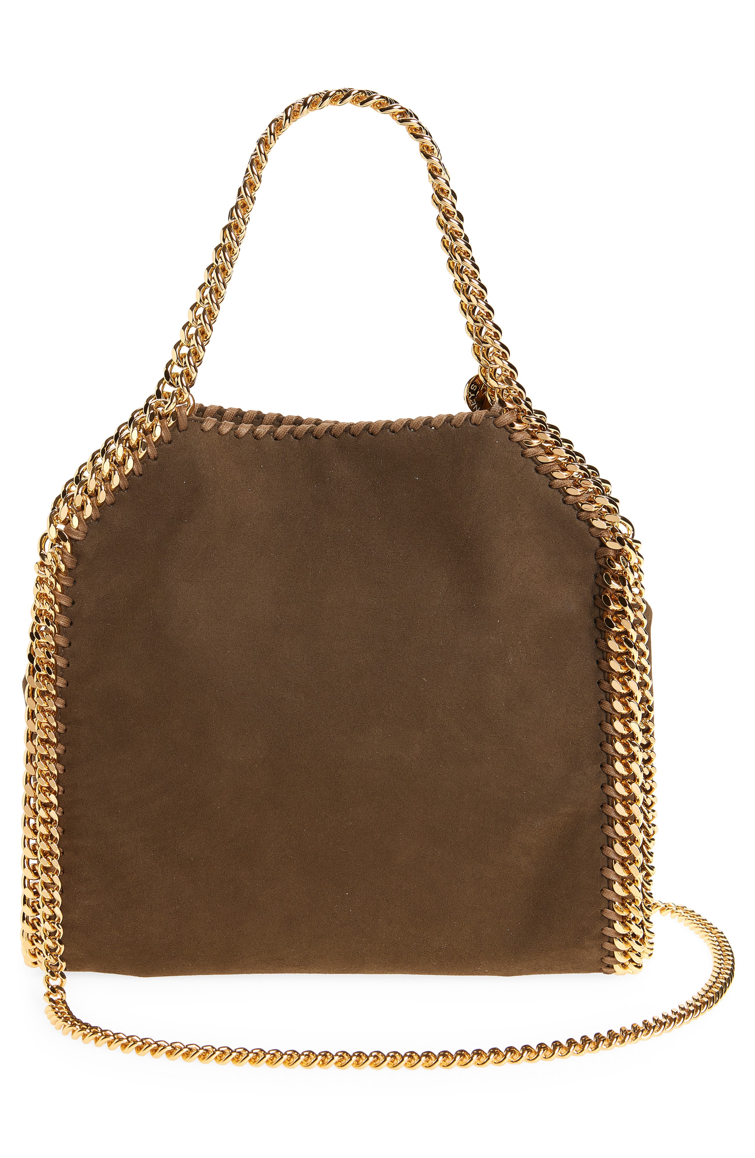 Stella McCartney Mini Falabella Faux Suede Crossbody Bag, Alternate, color, Moka