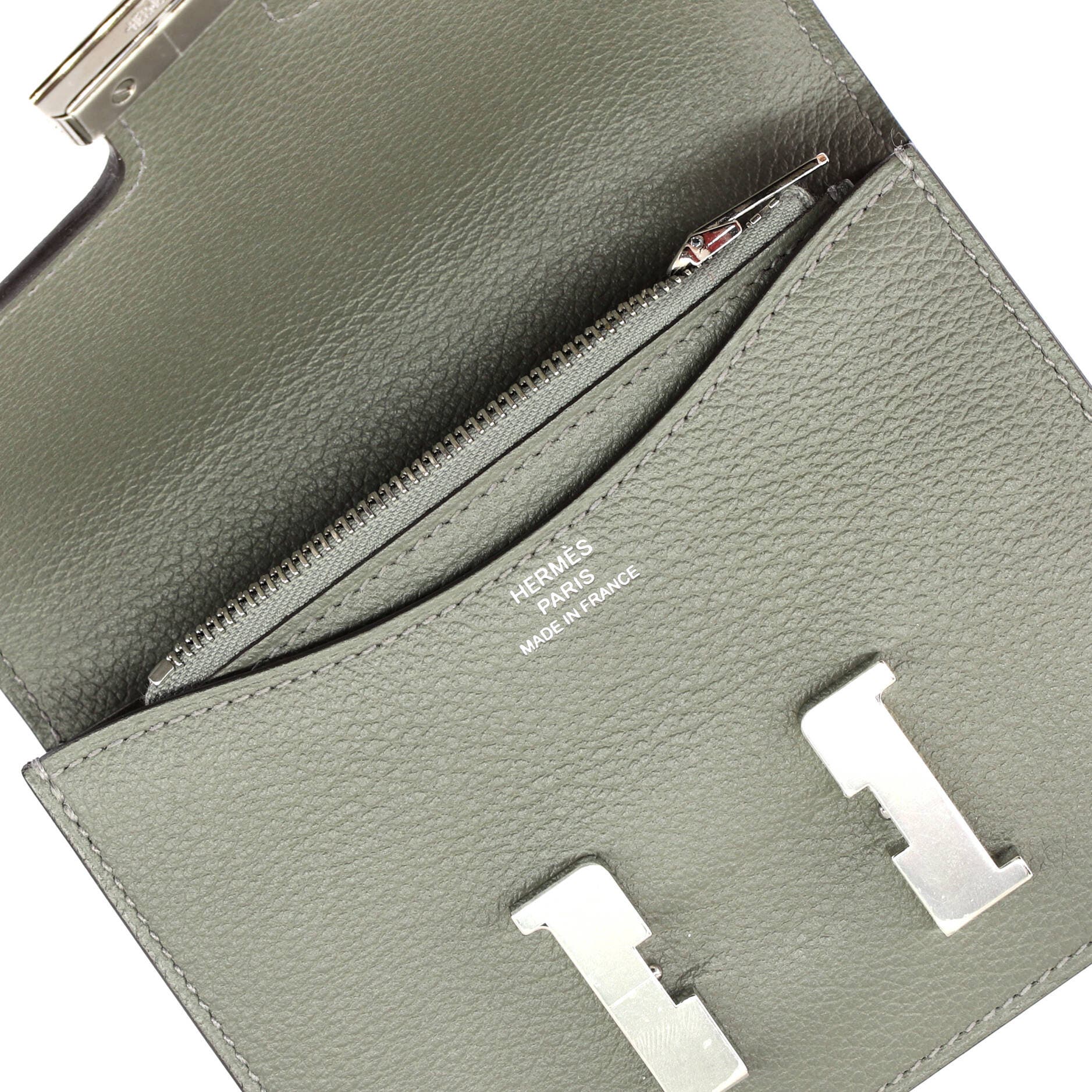Pre-Owned Hermes Constance Slim Wallet Evercolor, Alternate, color, Gris Asphalte