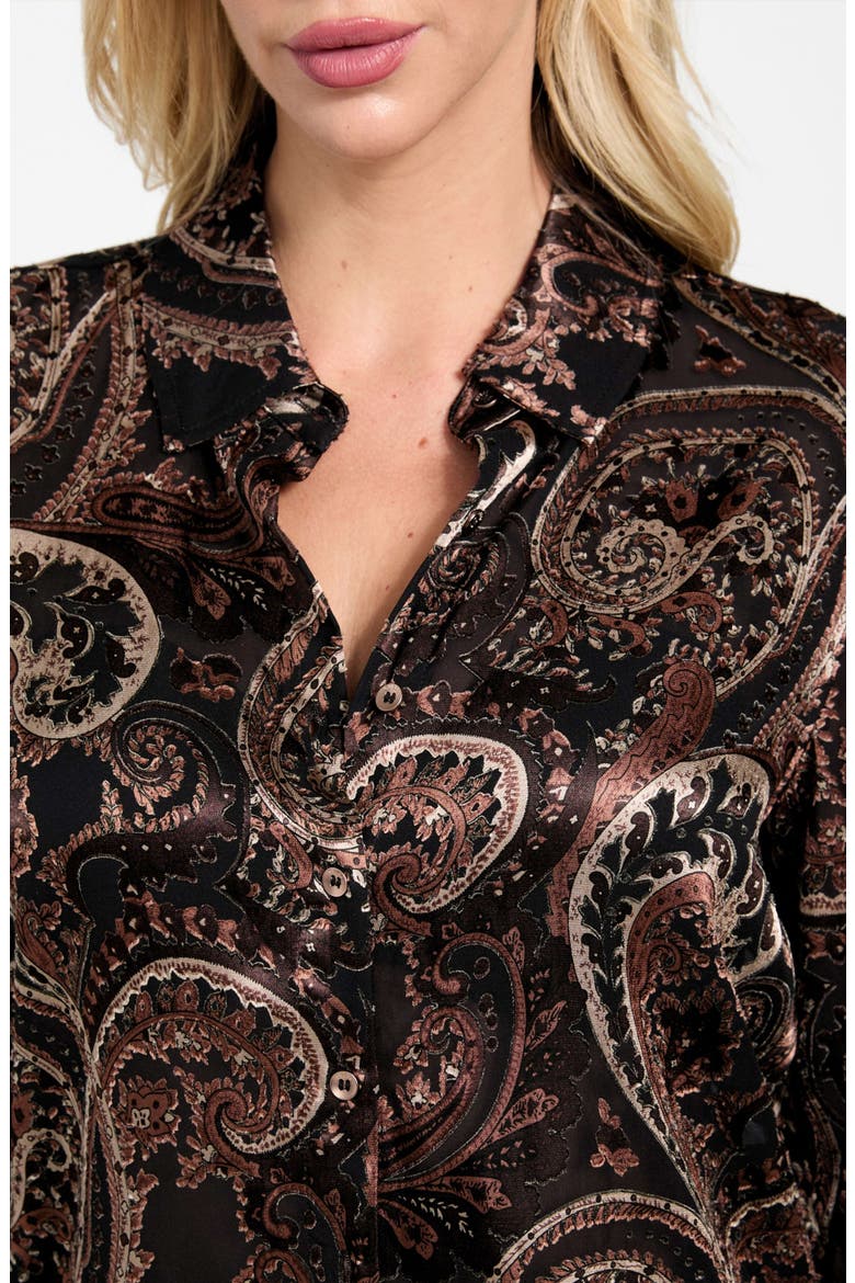 Clarisse Paisley Satin Button-Up Shirt, Alternate, color, BEIGE MULTI