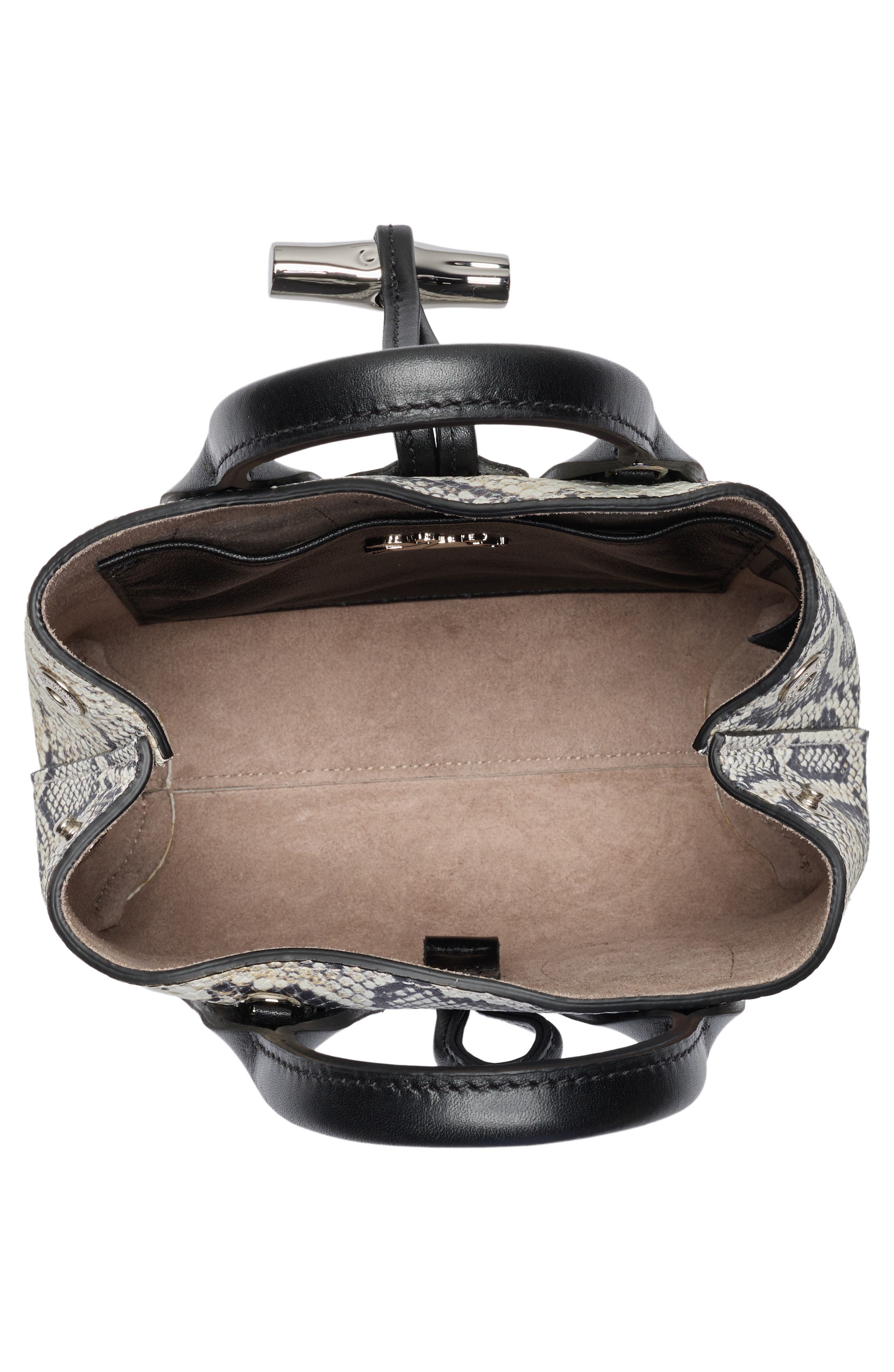 Longchamp Extra Small Roseau Snakeskin Print Leather Top Handle Bag, Alternate, color, Black/ White