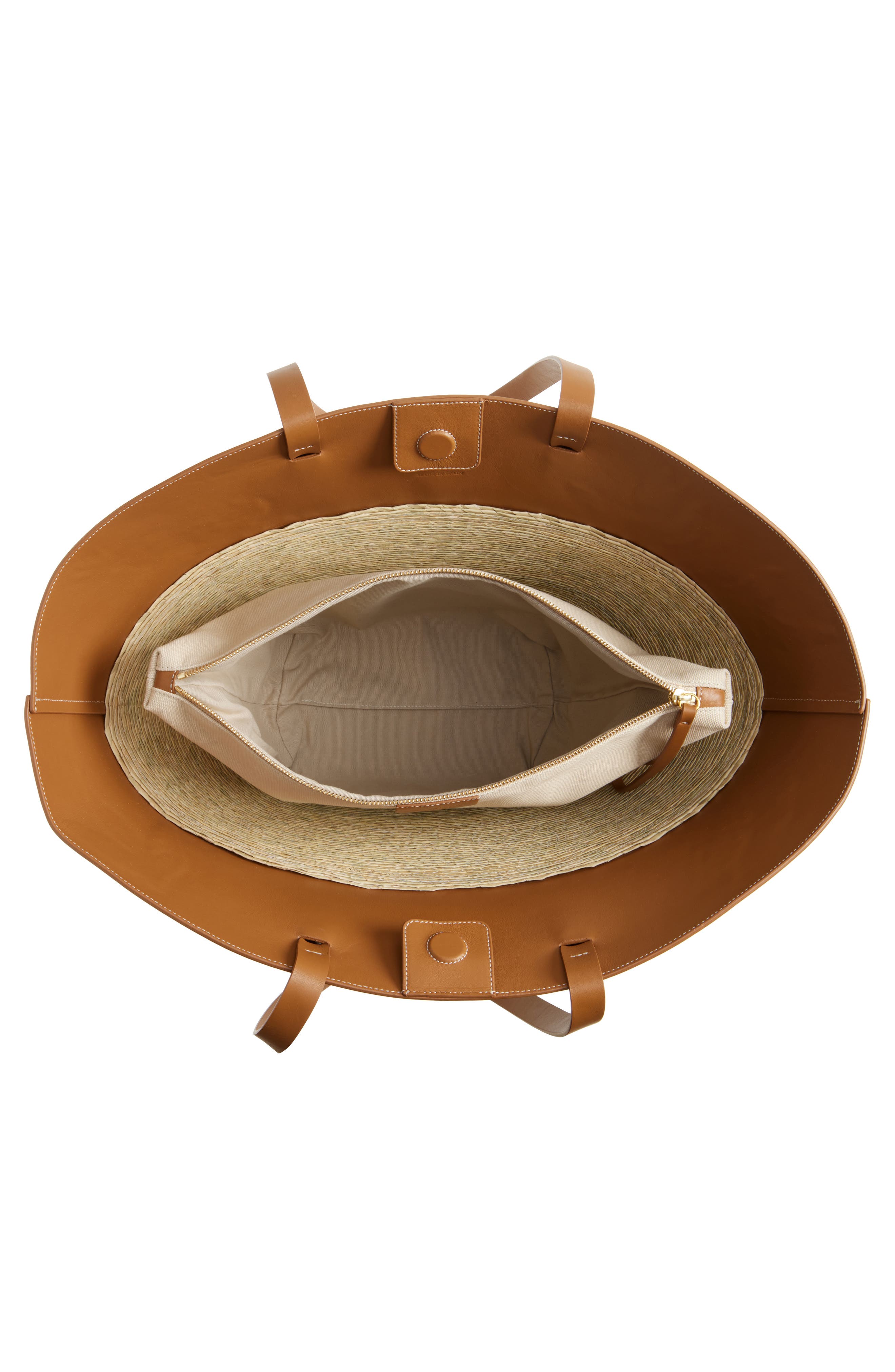 Altuzarra Large Knot Leather & Straw Basket Tote, Alternate, color, Canyon Embroidered Bird