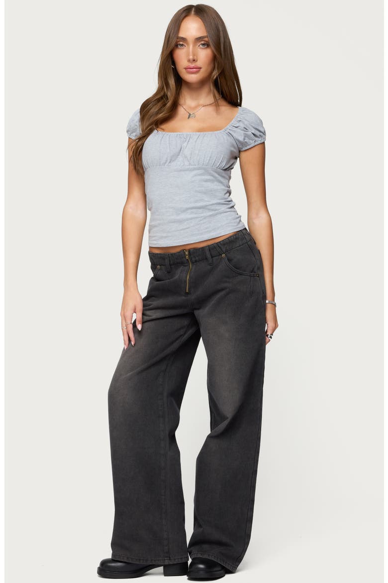 Oleana Gathered Bust Stretch Cotton Top, Alternate, color, GRAY-MELANGE