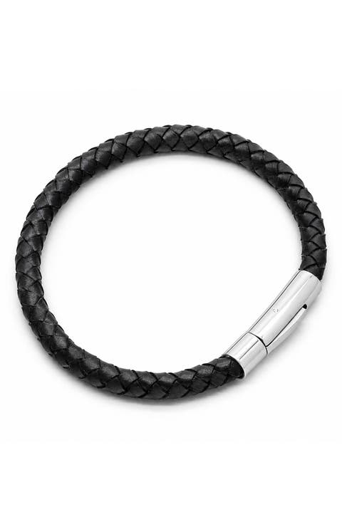 Stainless Steel Charm & Braided Leather Bracelet