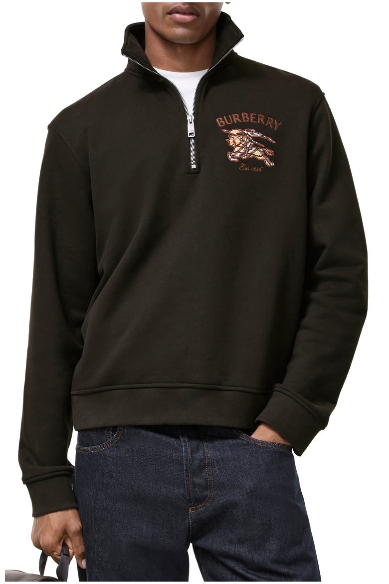 Knight Check Cotton Half-zip Sweatshirt, Main, color, Chocolate brown
