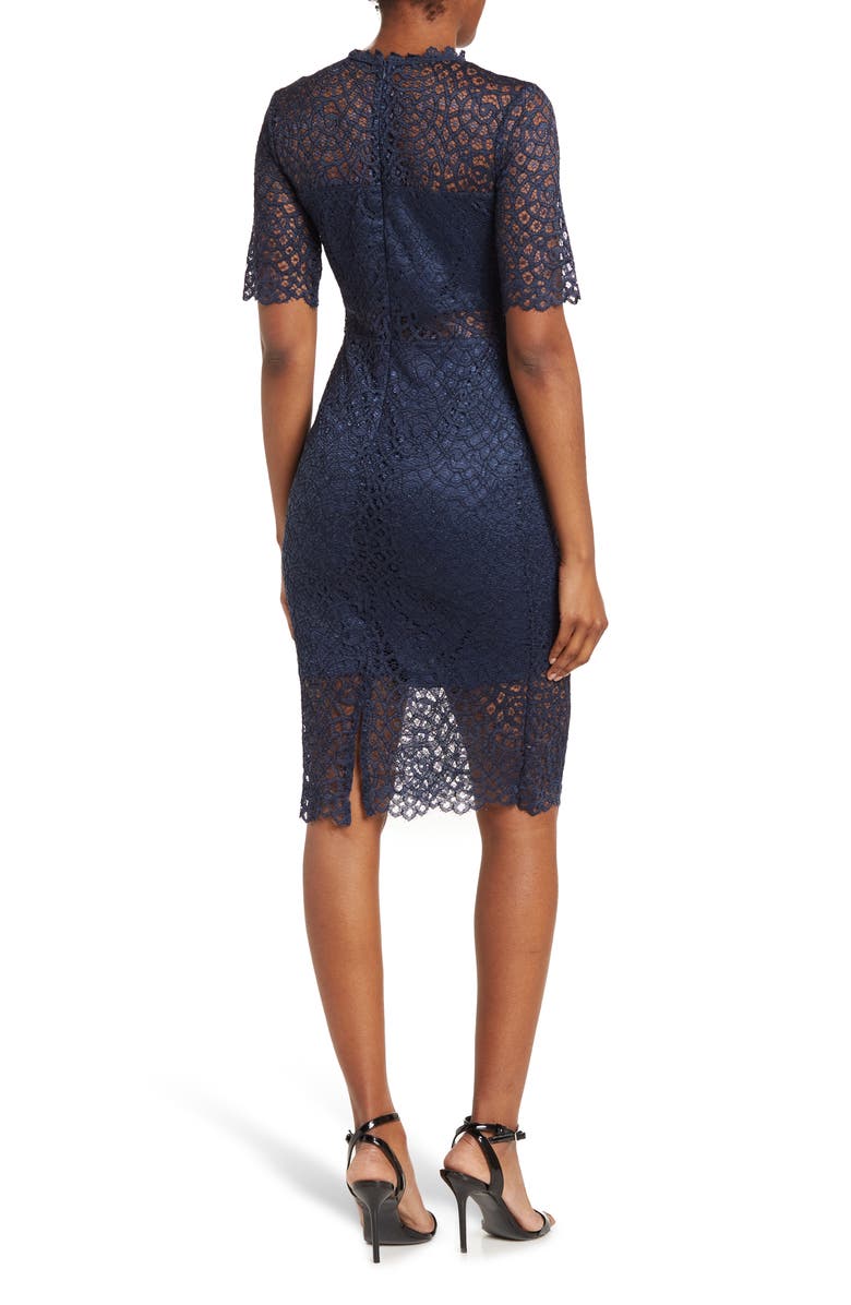 BY DESIGN Lace Sheer Panel Knee Length Dress, Alternate, color, Navy Blazer