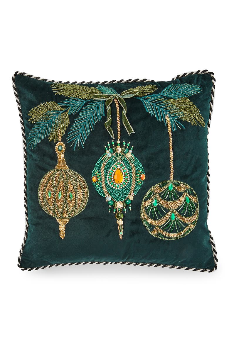 Emerald Ornaments Beaded Accent Pillow, Main, color, GREEN