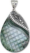 SAMUEL B. Sterling Silver Pear Shape Carved Gray Mother of Pearl Pendant