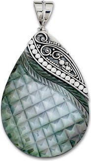 SAMUEL B. Sterling Silver Pear Shape Carved Gray Mother of Pearl Pendant