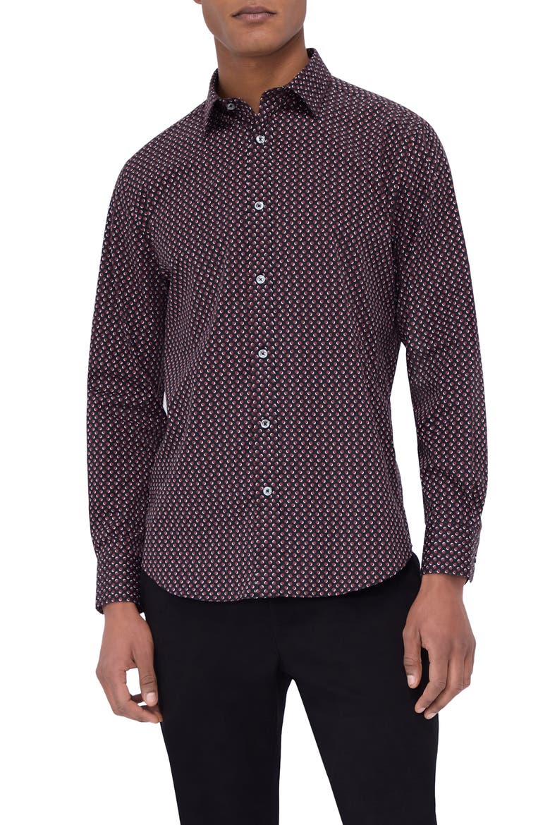 Julian Shaped Fit Geometric Cotton Button-Up Shirt, Main, color, CABERNET