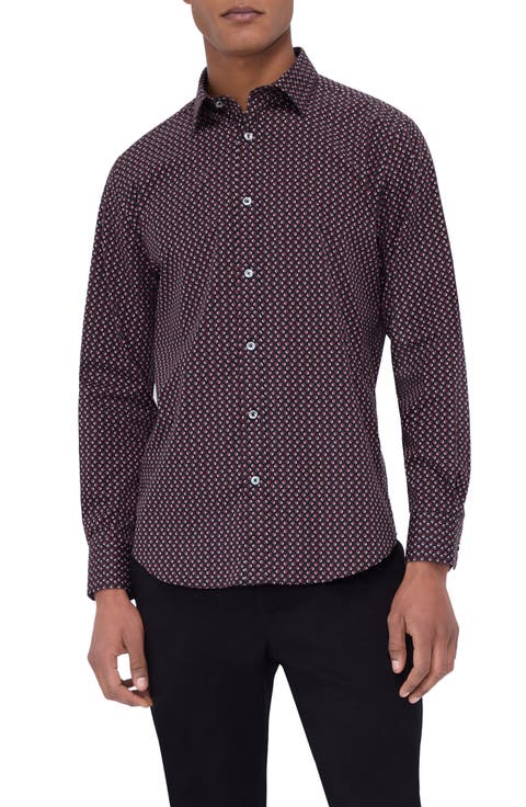 Julian Shaped Fit Geometric Cotton Button-Up Shirt