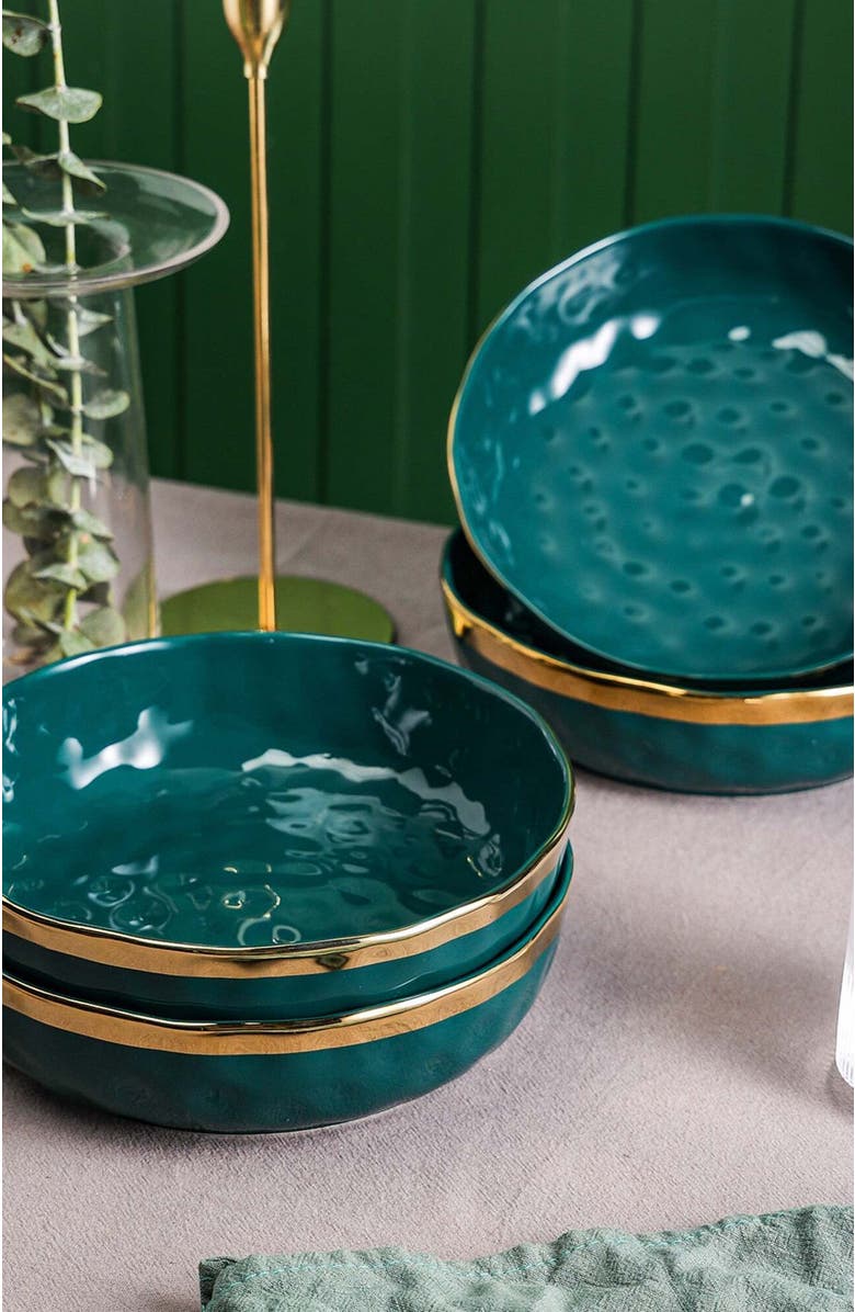 Stone Lain Florian Porcelain 4-Piece Pasta Bowl Set, Alternate, color, Green