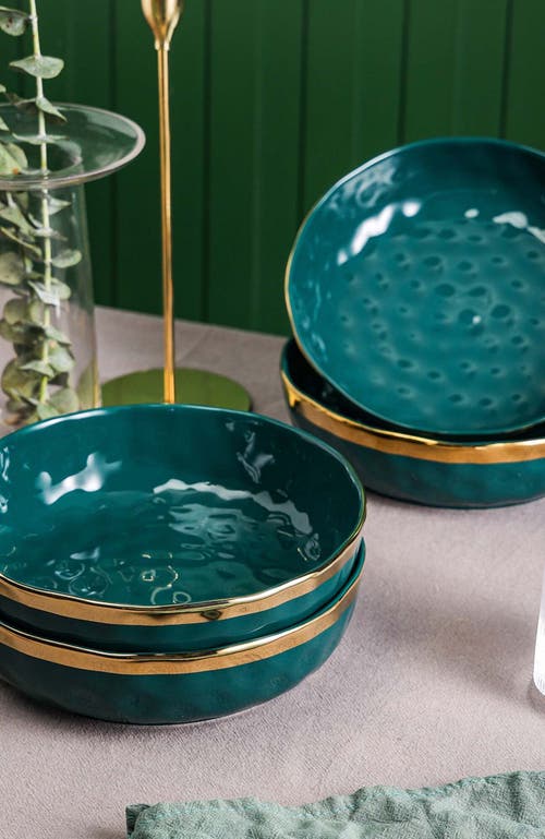 Stone Lain Florian Porcelain 4-piece Pasta Bowl Set In Green