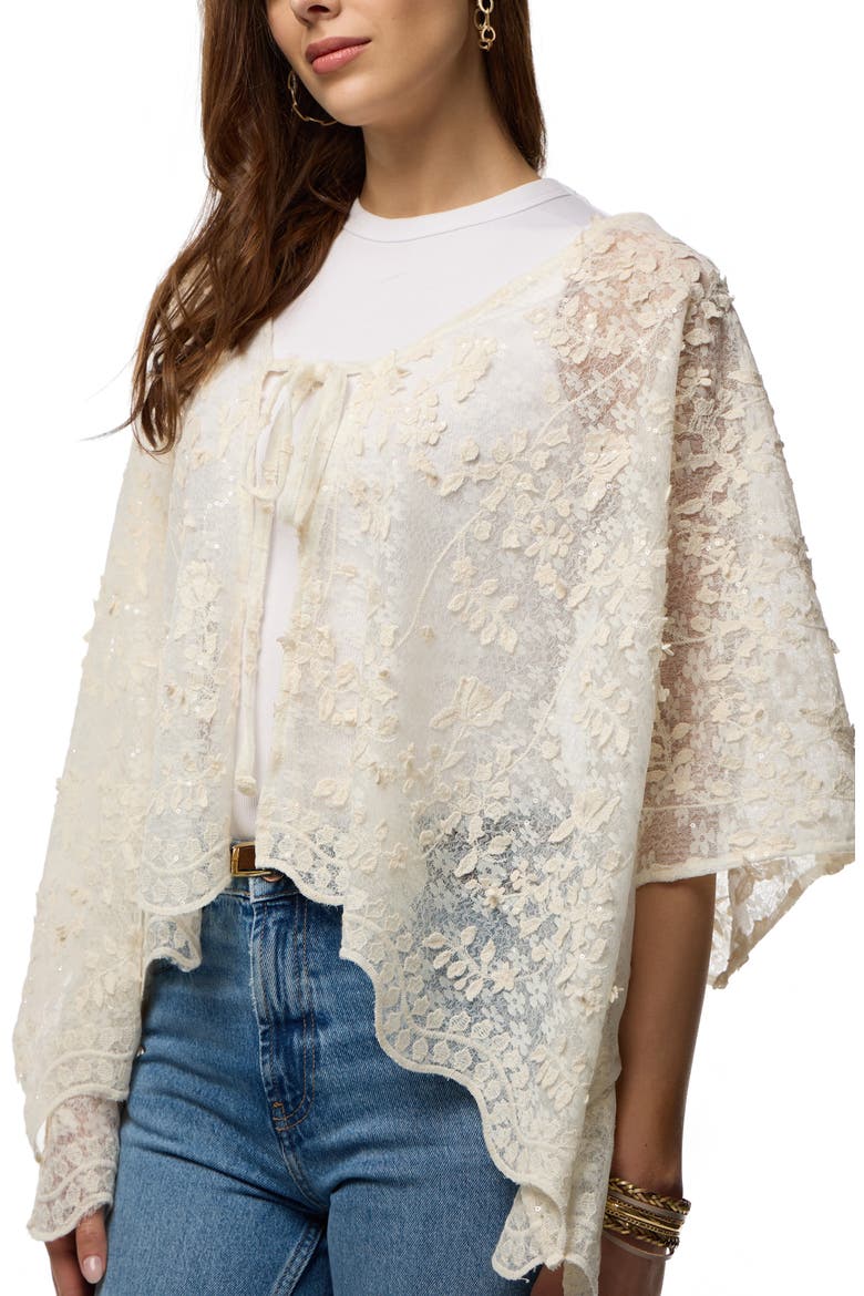 Tie Front Lace Ruana, Main, color, IVORY