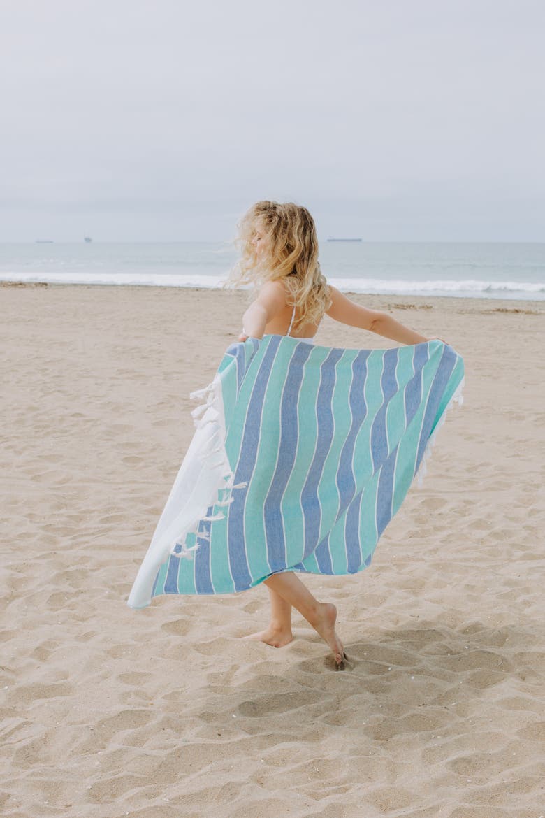 Multi Stripe Terry Cloth Lined Turkish Towel, Alternate, color, Mint and Blue