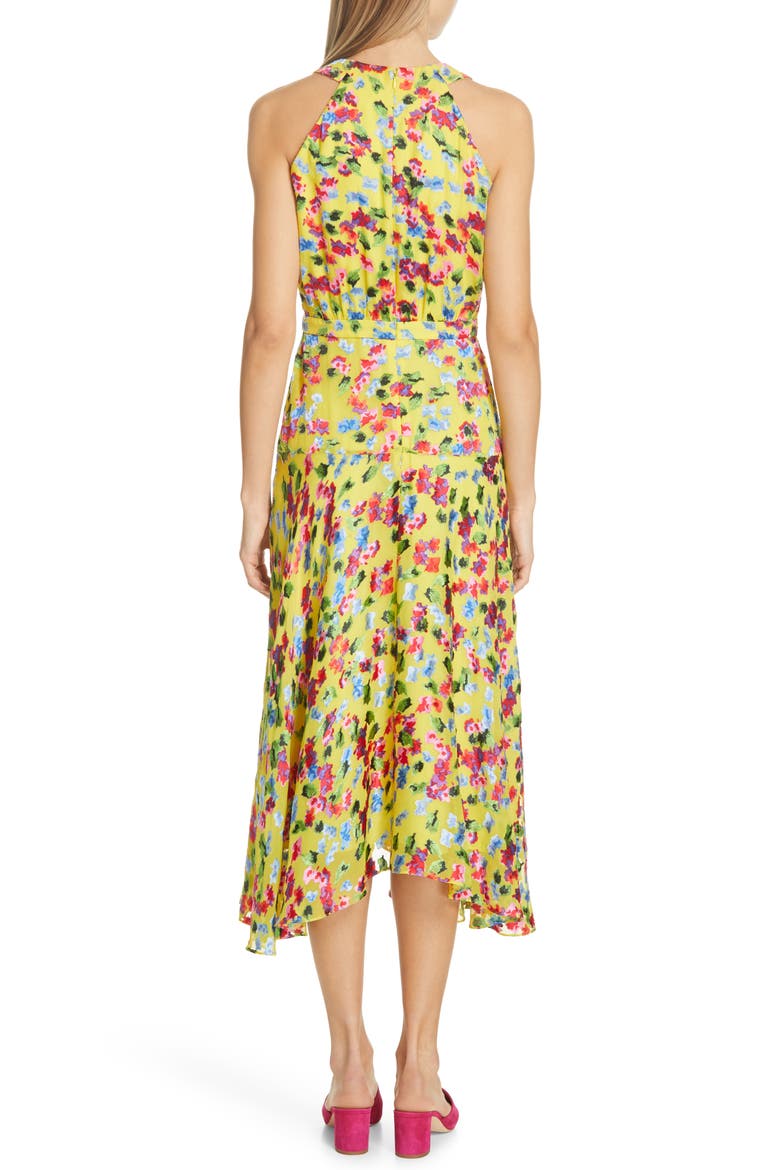 Rita Floral Print Shark Bite Hem Midi Dress, Alternate, color, YELLOW GARDENIA