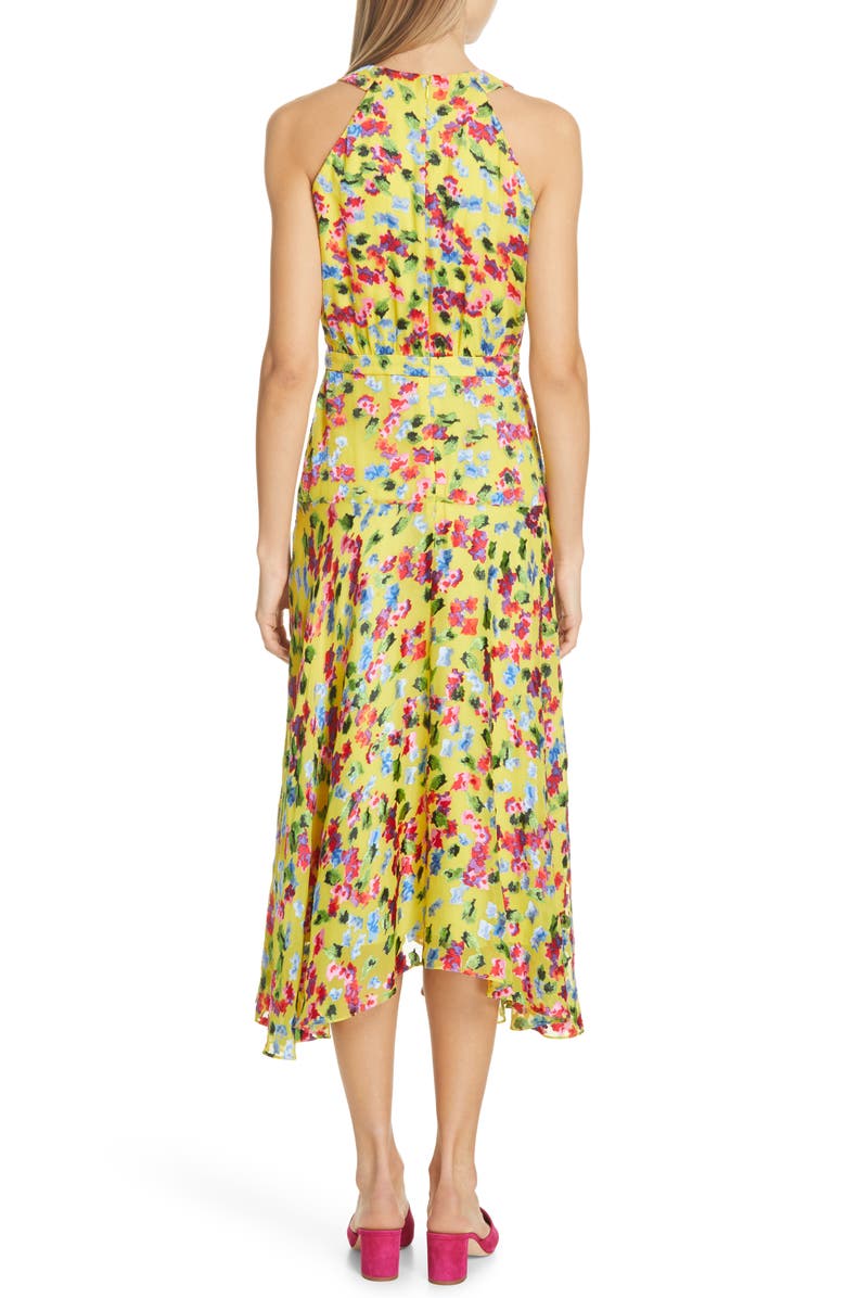 SALONI Rita Floral Print Shark Bite Hem Midi Dress, Alternate, color, 