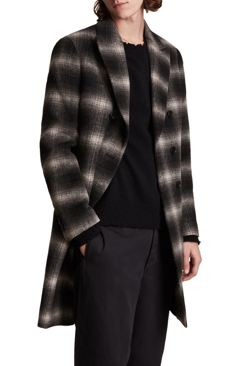 AllSaints Ventry Plaid Double Breasted Coat, Alternate, color, 