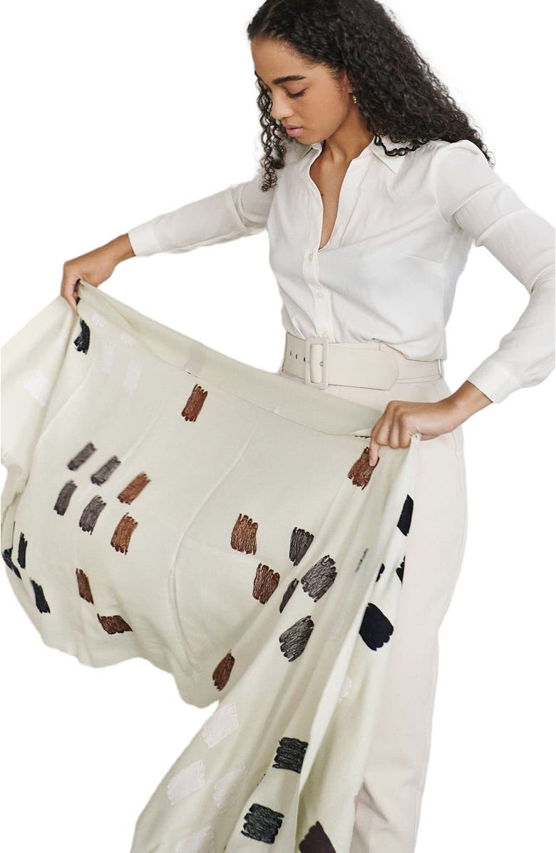 Studio Variously Dahlia Hand Embroidered Hand Woven Scarf, Alternate, color, Off White