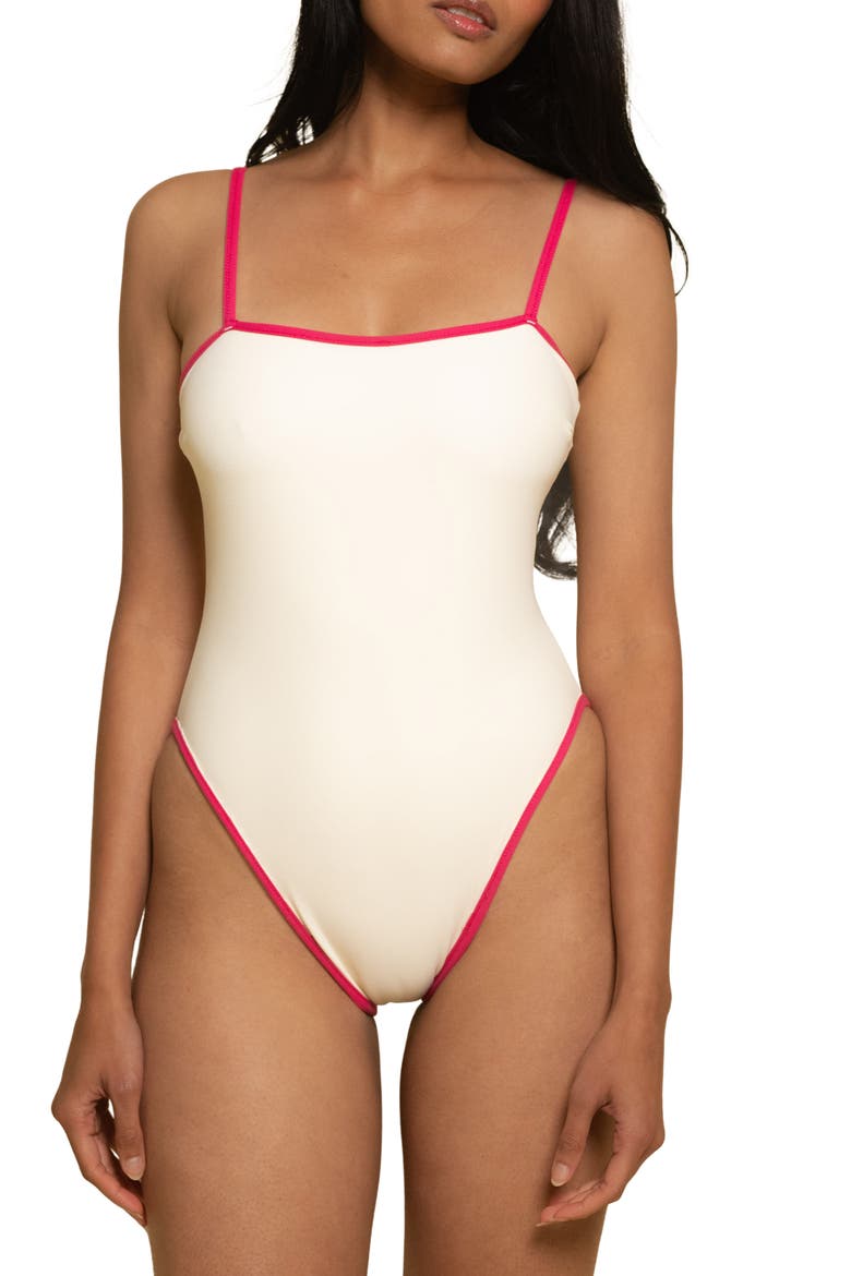 Jacelyn One-Piece Swimsuit, Main, color, CREAM RASPBERRY BINDED