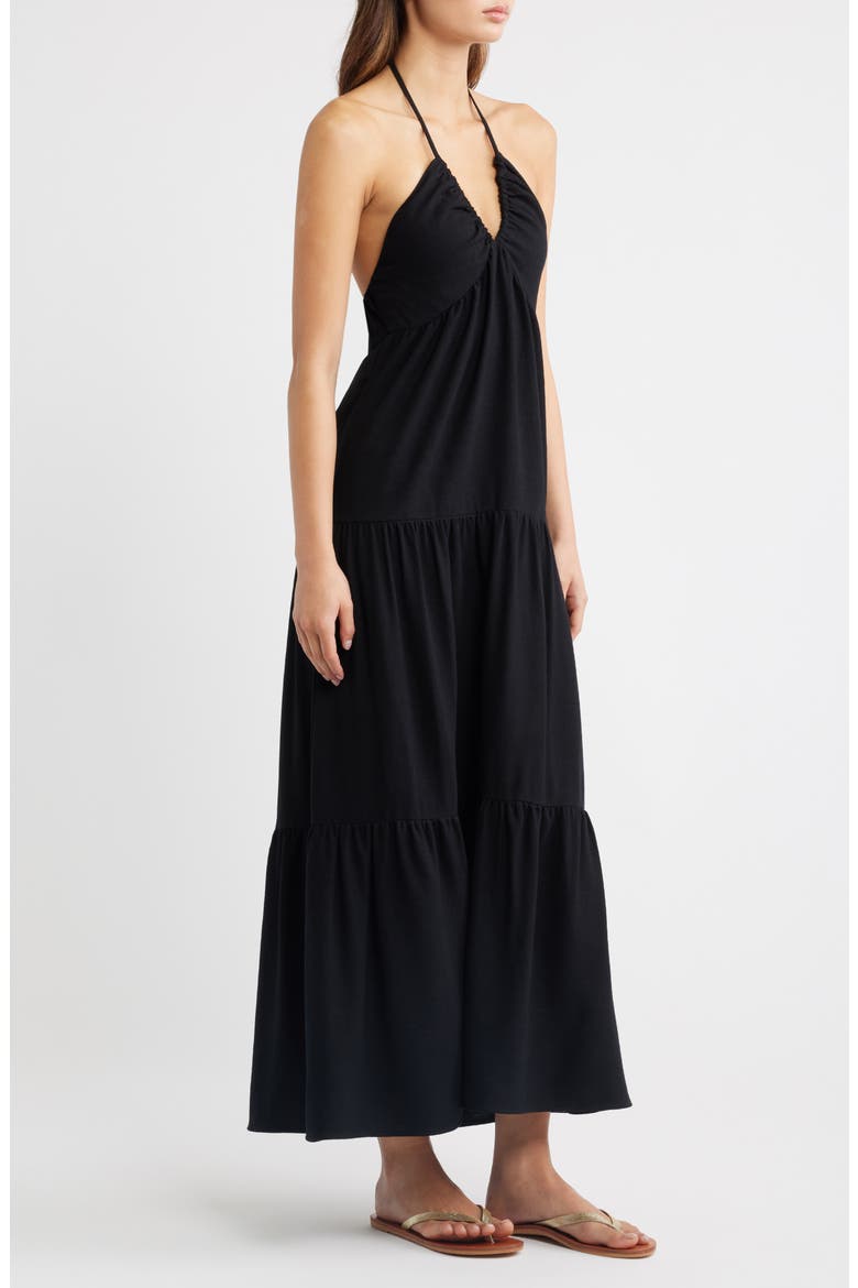 Kenna Tiered Halter Midi Dress, Alternate, color, BLACK