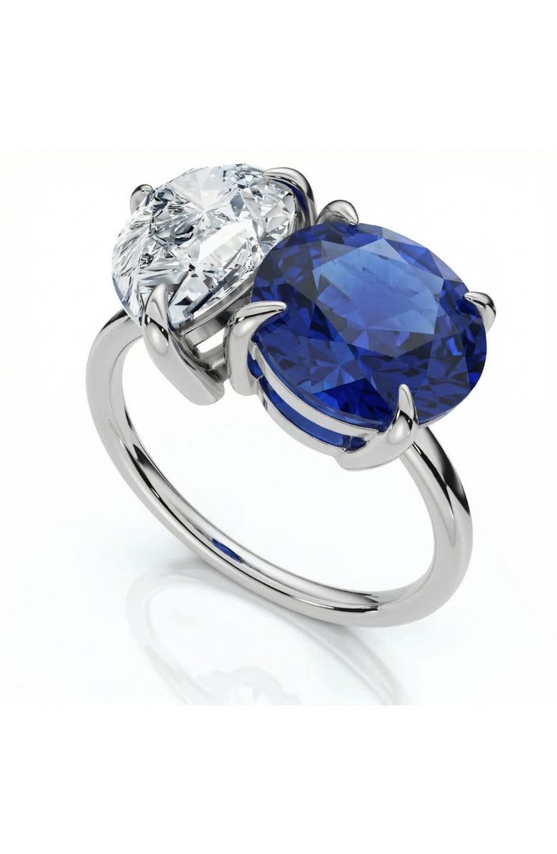 Bliss Diamond 5 1/2Ct Certified Blue Sapphire & Diamond Toi Et Moi Diamond Ring Gold Lab Grown, Alternate, color, 14K White Gold