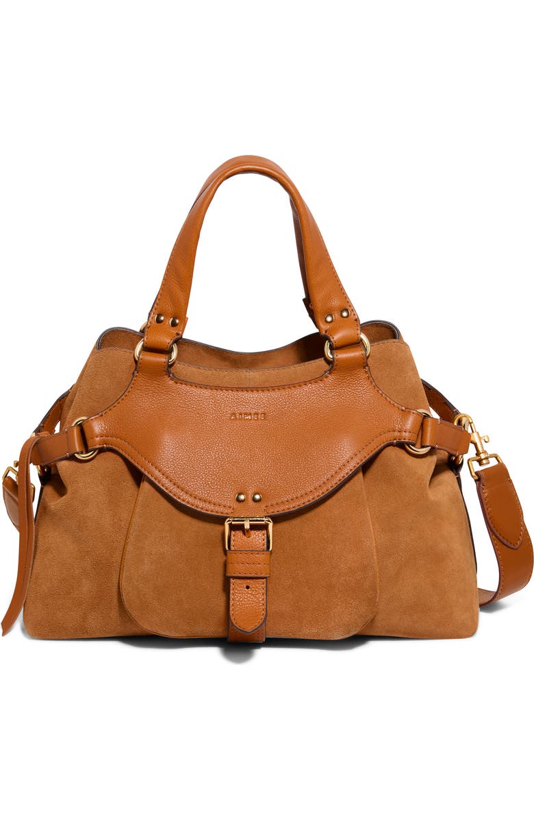AIMEE Dash Large Satchel, Main, color, Rustic Caramel Suede