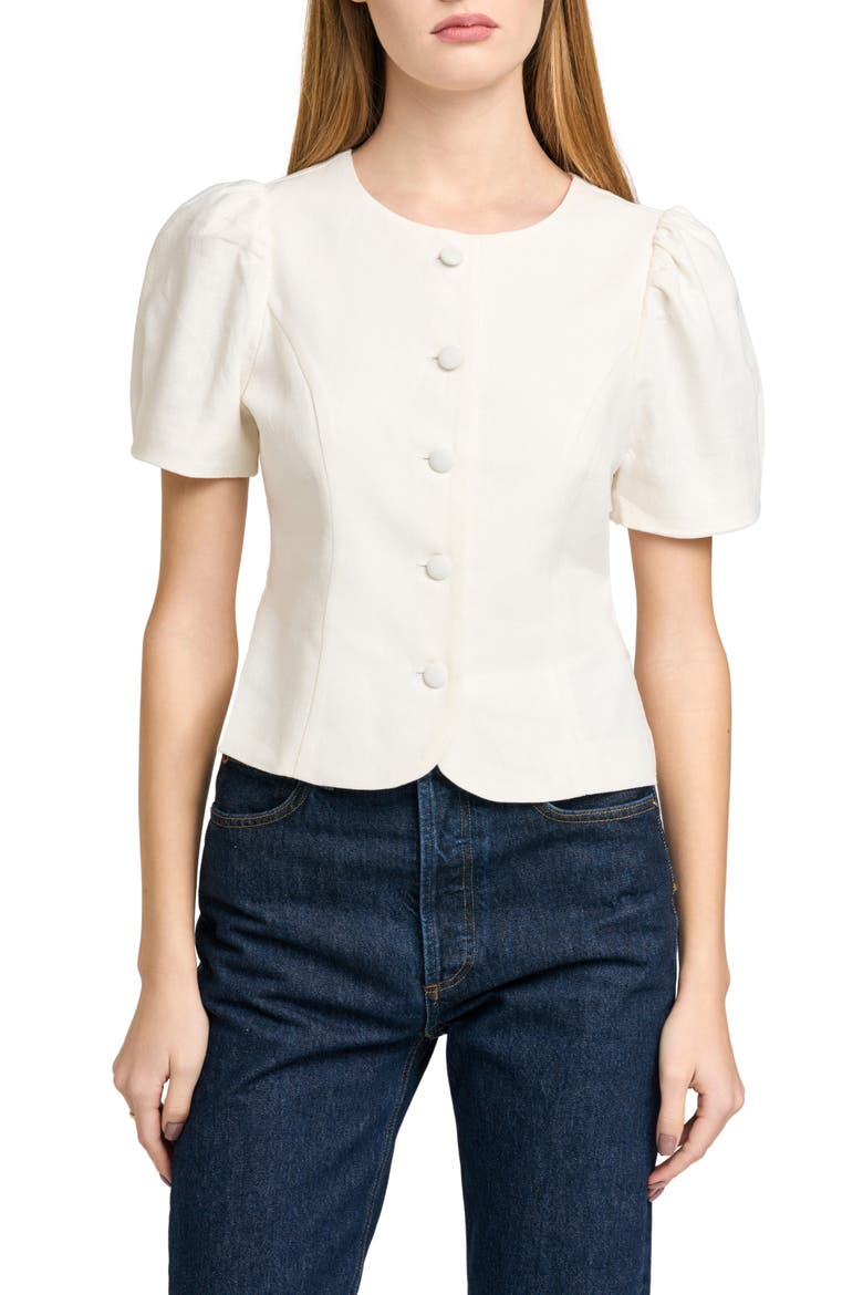 Blair Button Front Linen Blend Top, Main, color, IVORY