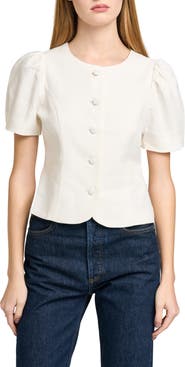 WAYF Blair Button Front Linen Blend Top