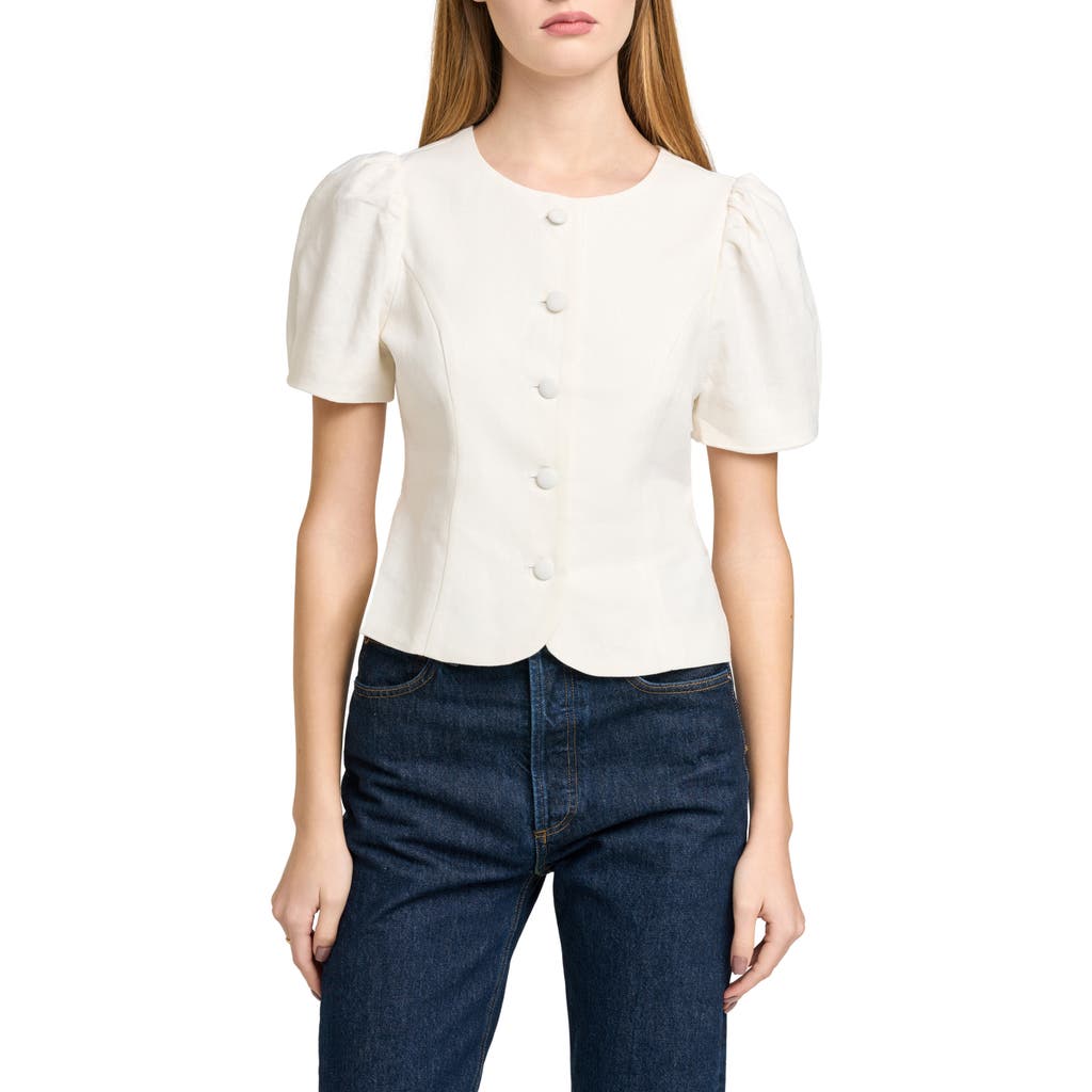 Wayf Blair Button Front Linen Blend Top In Ivory