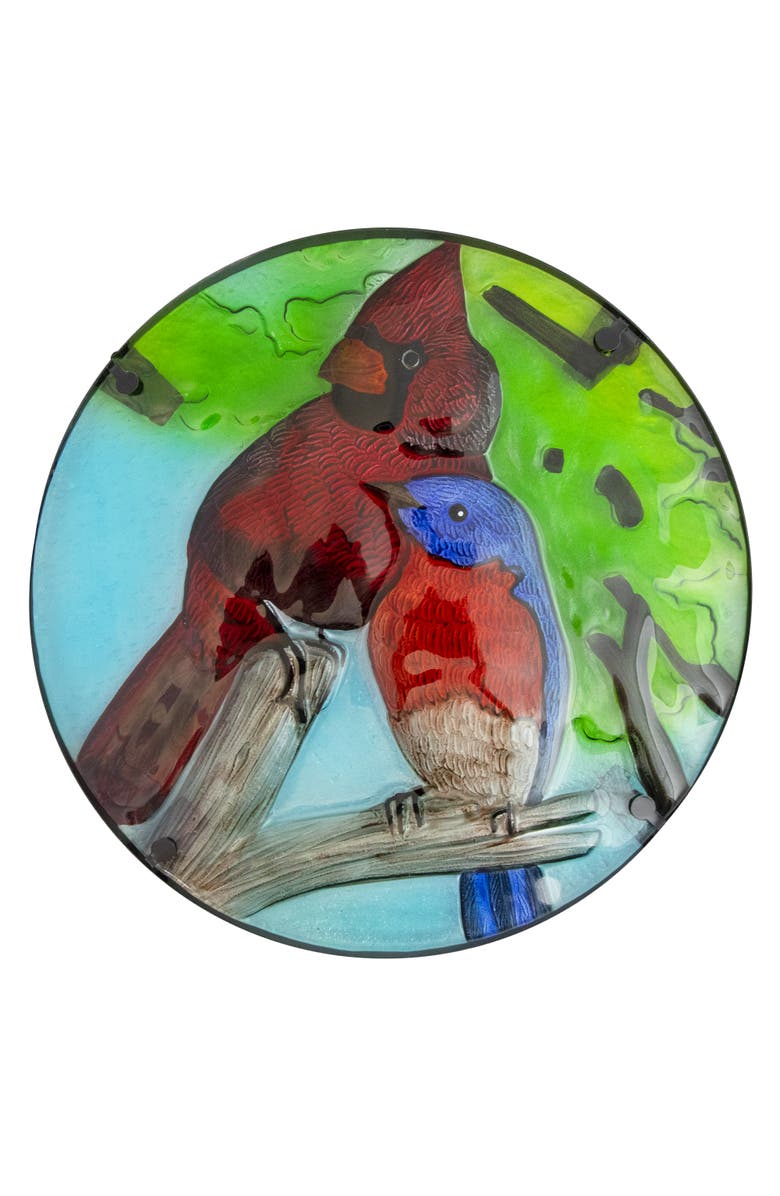 Northlight 19" Blue and Red Cardinal Glass Patio Side Table, Alternate, color, Red