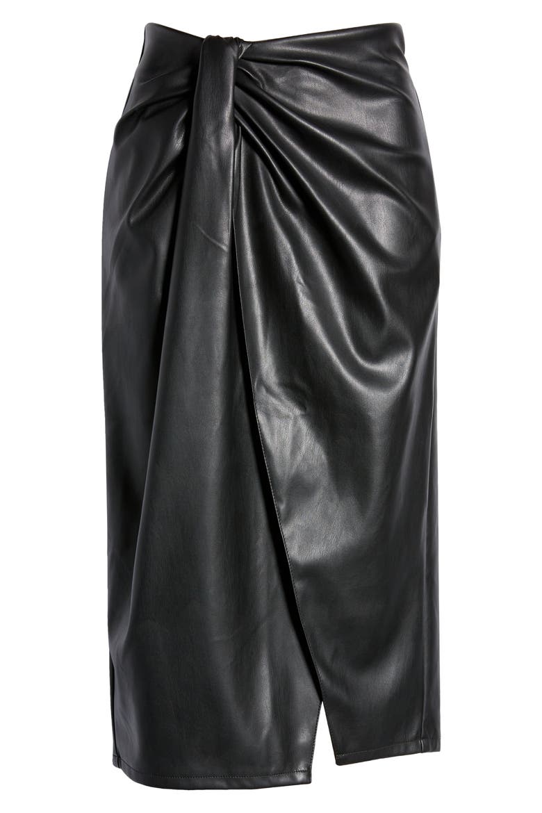 Wrap Front Faux Leather Skirt, Alternate, color, BLACK