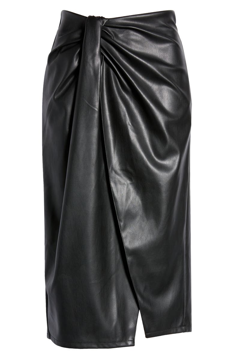 Open Edit Wrap Front Faux Leather Skirt, Alternate, color,