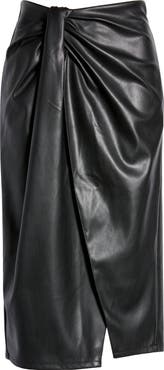 Open Edit Wrap Front Faux Leather Skirt