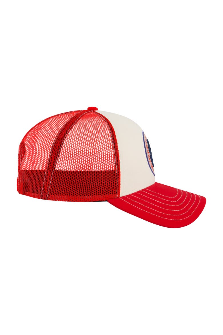 Constructed Contrast Stitch Cotton Twill Trucker Cap, Alternate, color, RED