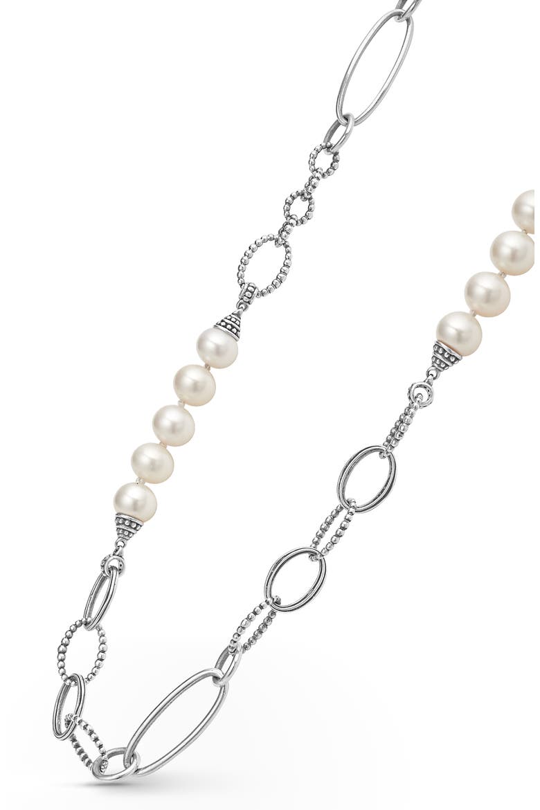 Luna Freshwater Pearl Station Necklace, Alternate, color, SILVER