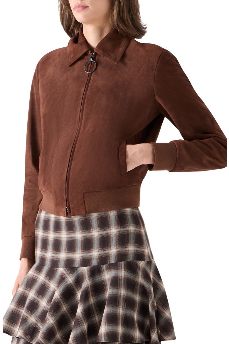 Suede Bomber Jacket, Alternate, color, CARAMEL