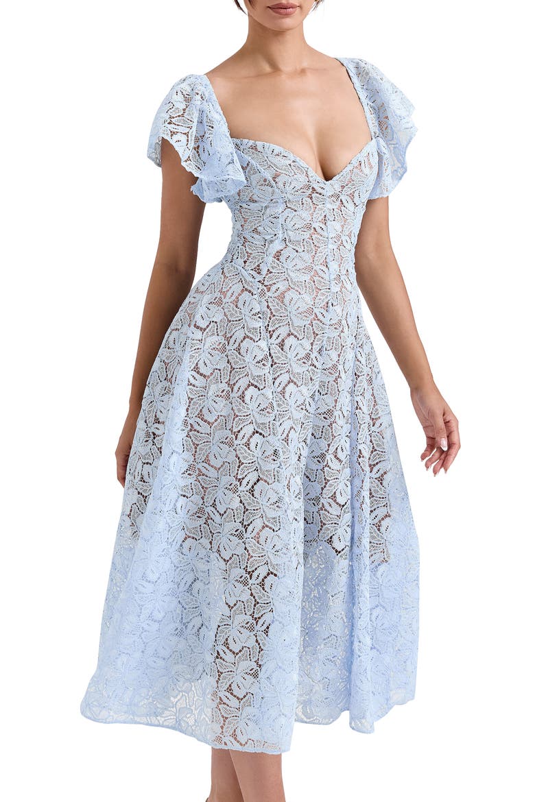 Austen Lace Flutter Sleeves Midi Dress, Alternate, color, ICE WATER